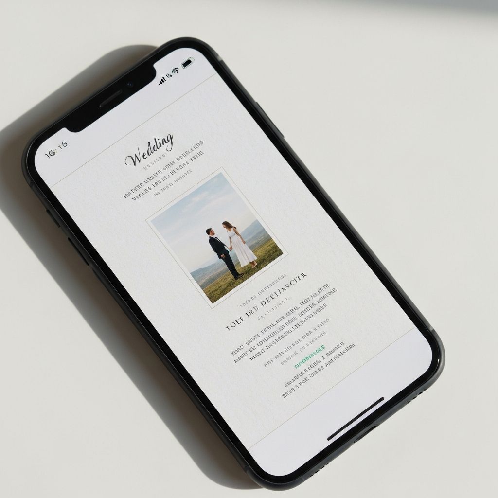 Invitación digital de boda elegante mostrada en teléfono móvil - página web para matrimonio personalizada